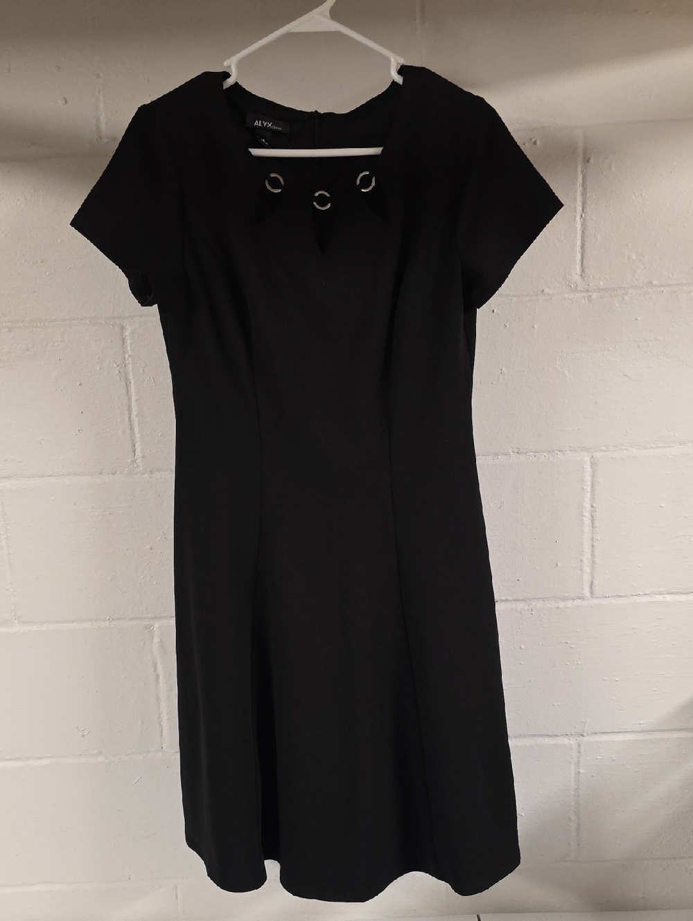 Alyx Black Short-Sleeve Midi Dress with Ring Detail